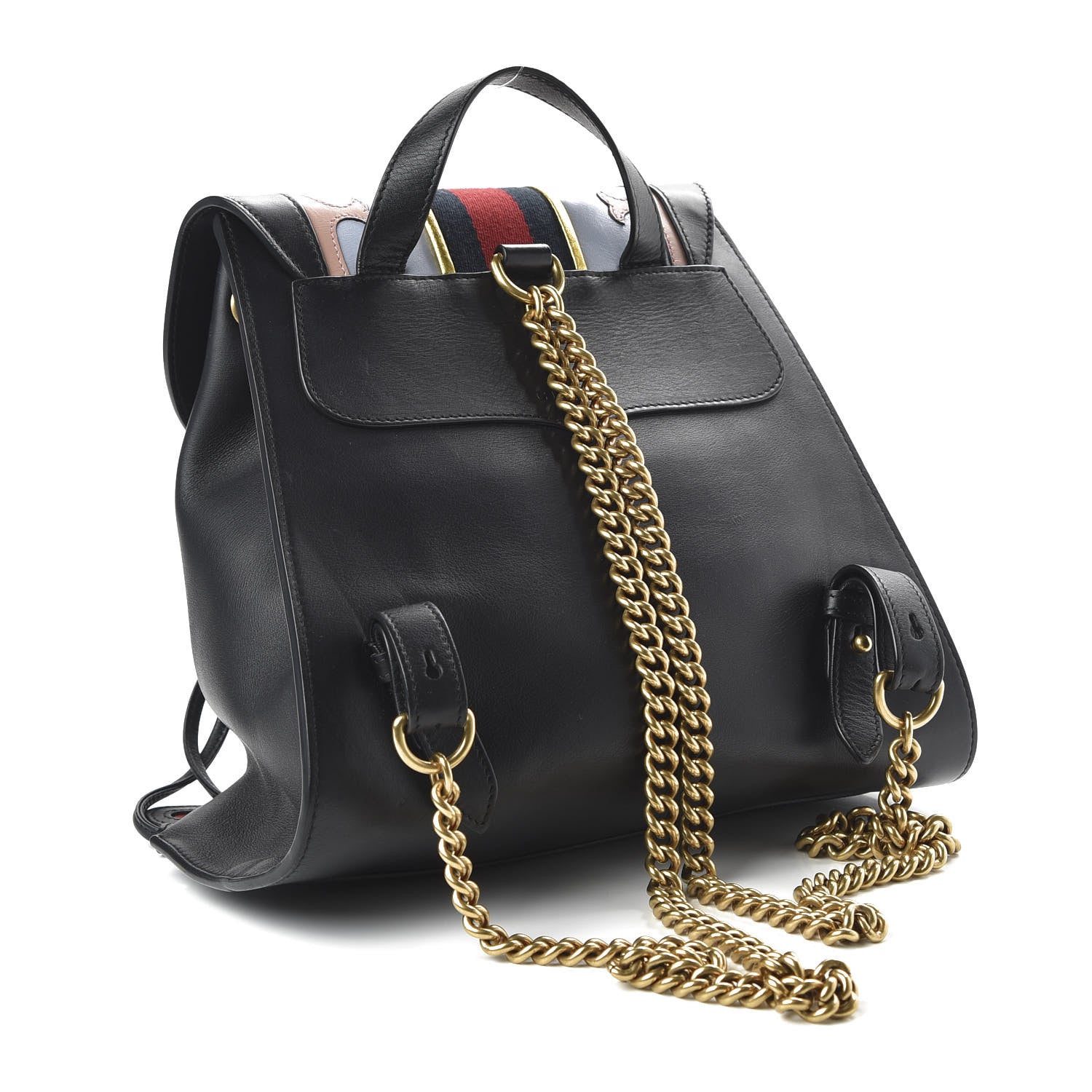 Gucci Calfskin Web GG Marmont Flap Chain Backpack Black 2 of 9
