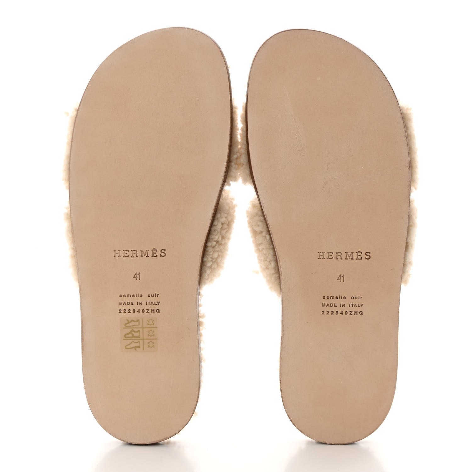 Hermes Shearling Mens Izmir Sandals 41 Ecru 5 of 8