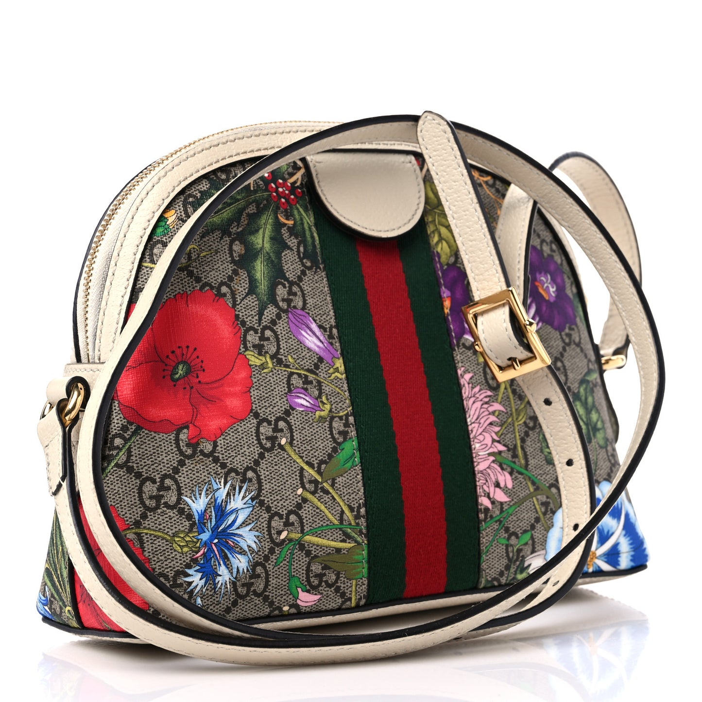GG Supreme Monogram Flora Web GG Small Ophidia Dome Shoulder Bag White