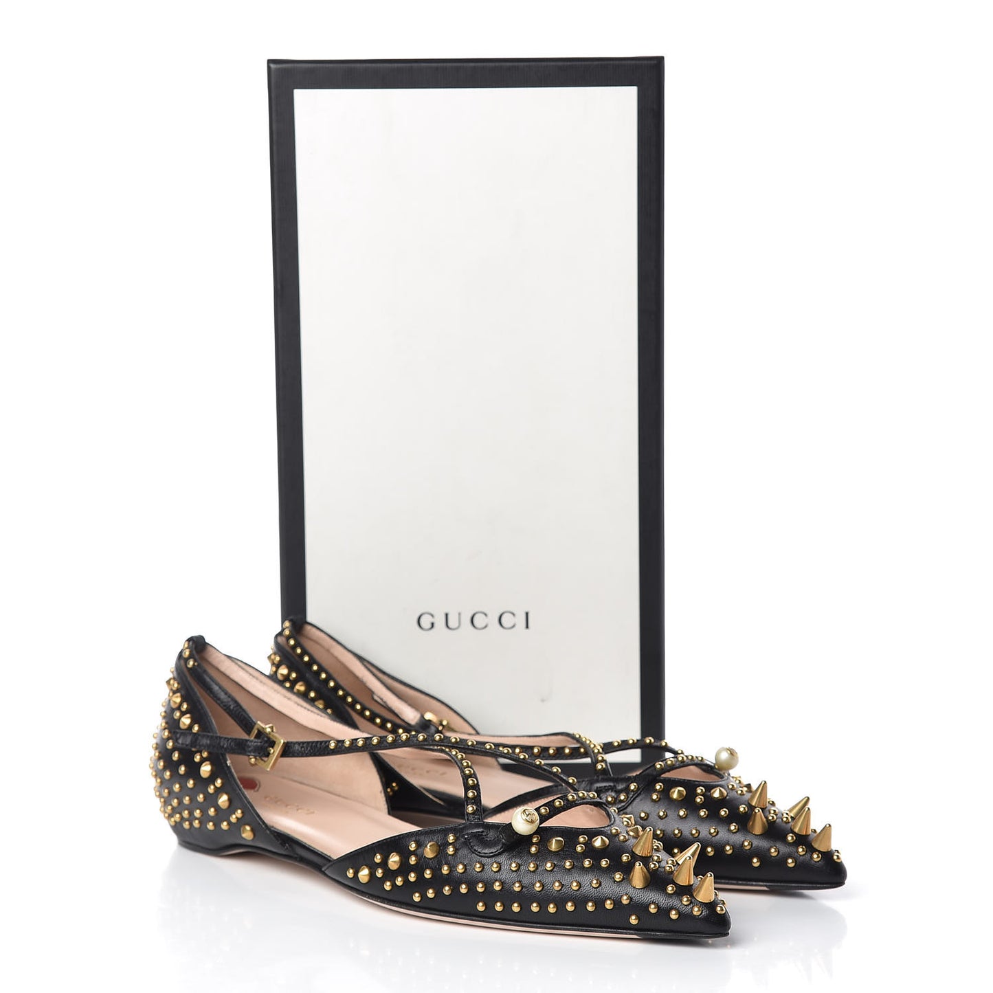 Malaga Kid Studded Pointed Toe Unia Flats 39 Black