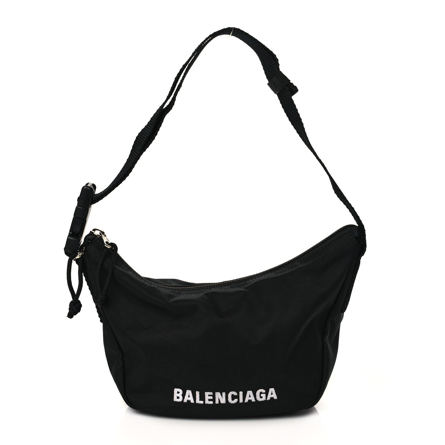 Recycled Sport Nylon Logo Embroidered Wheel Sling Bag Black White