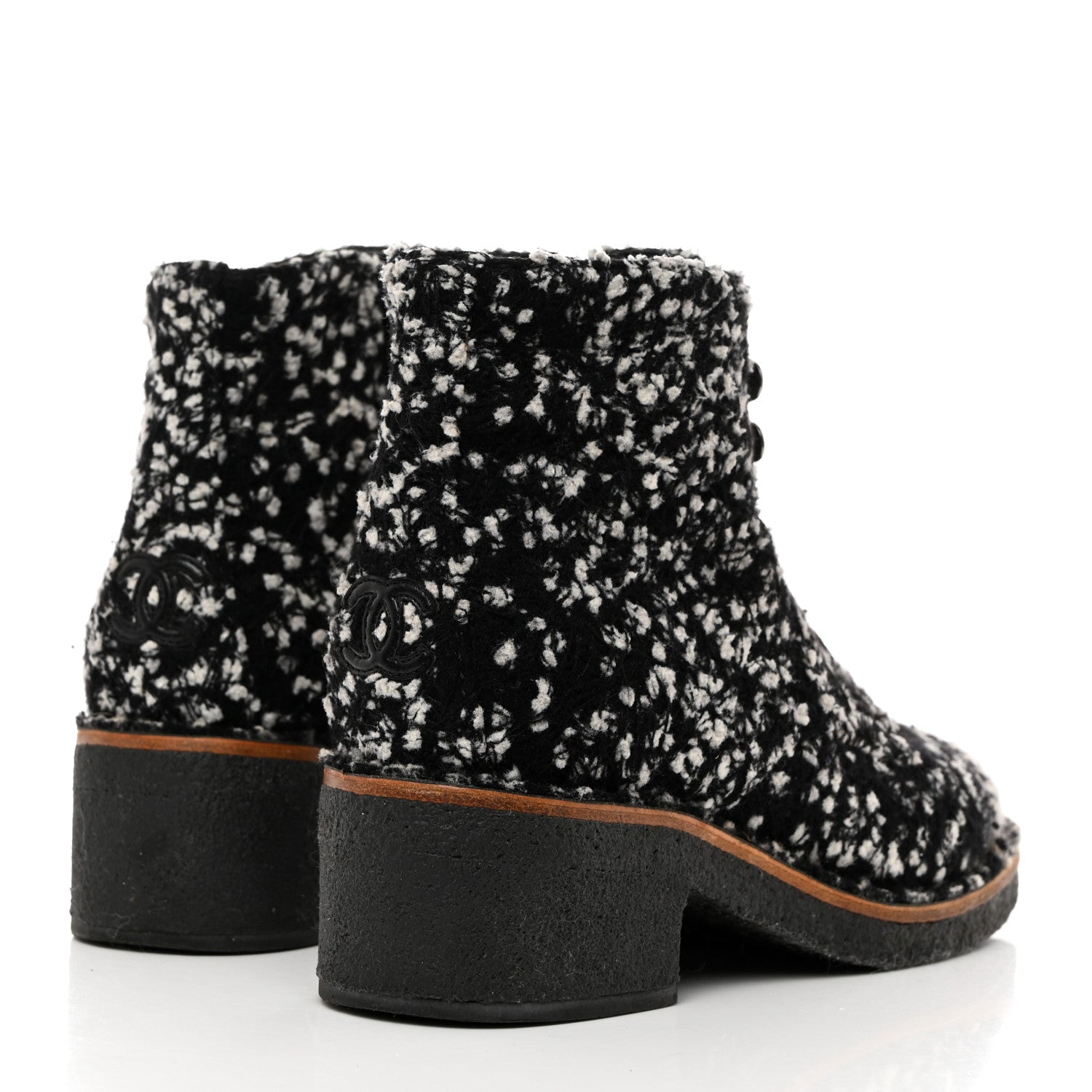Chanel Tweed Quilted Lace Up Short Boots 36 Black White 3 of 7
