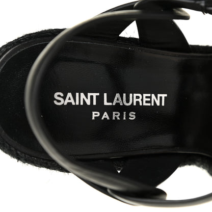 Saint Laurent Calfskin Tribute 95 Platform Espadrille Wedge Sandals 37 Black 8 of 9