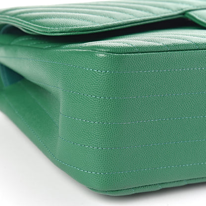 Chanel Caviar Chevron Quilted Jumbo Double Flap Green 5 of 13