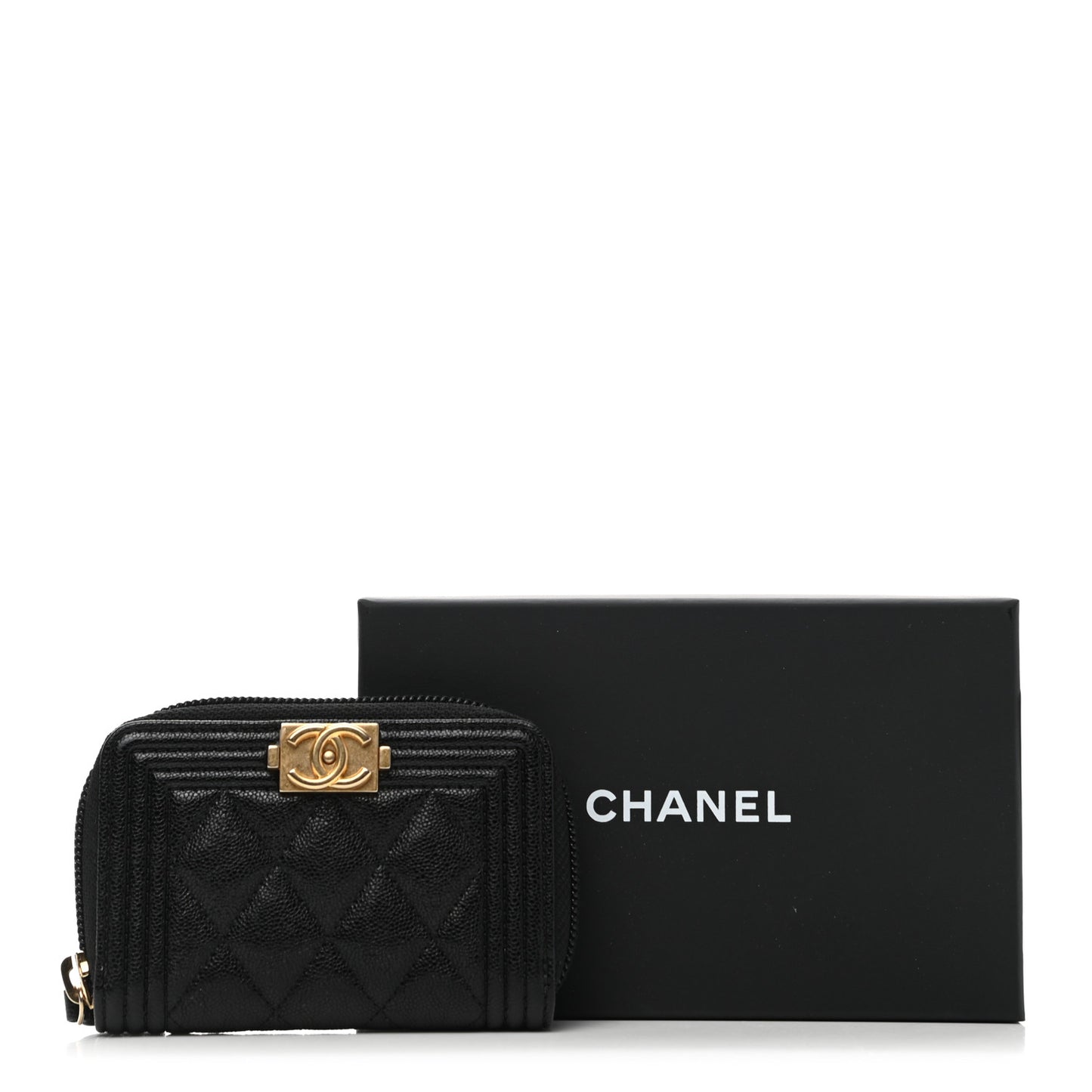 Caviar Quilted Boy Zip Around Coin Purse Wallet Black