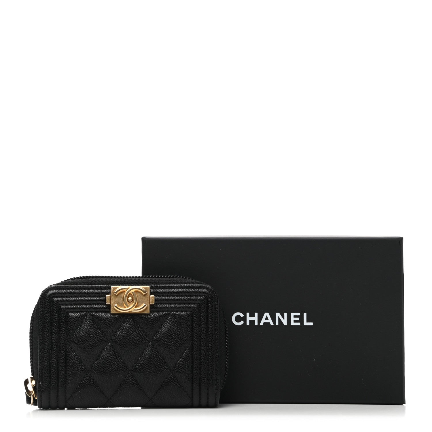Chanel Caviar Quilted Boy Zip Around Coin Purse Wallet Black 8 of 8