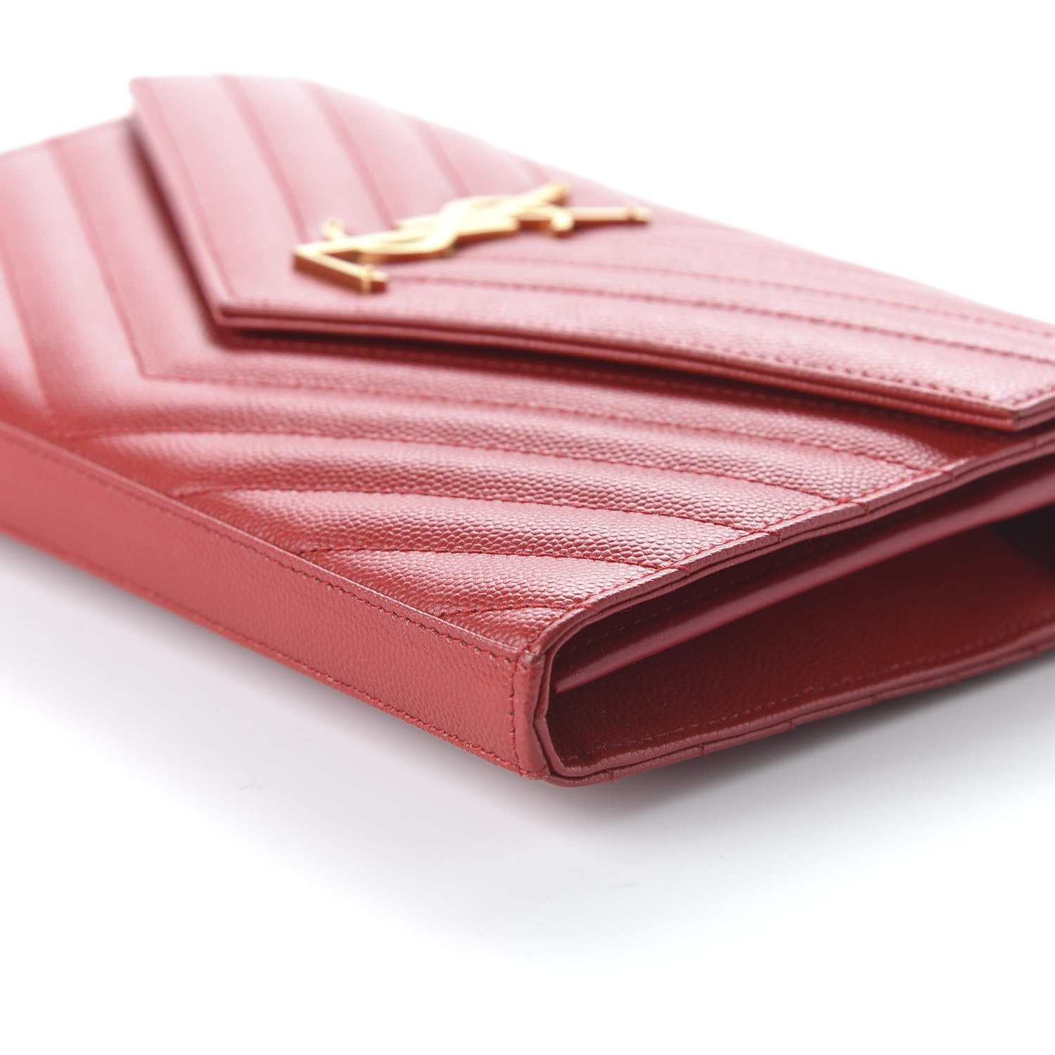 Saint Laurent Grain De Poudre Matelasse Chevron Monogram Chain Wallet Red 7 of 10