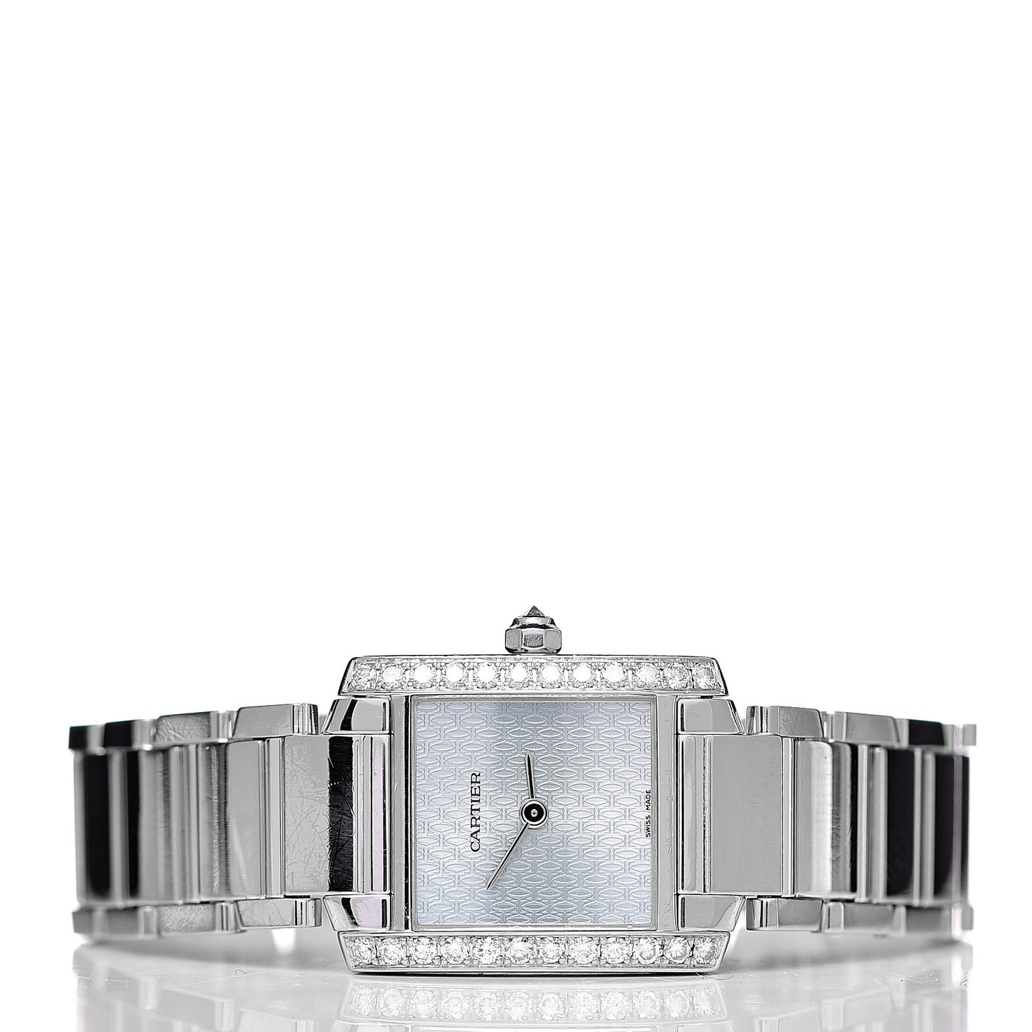 18K White Gold Diamond 20mm Tank Francaise Quartz Watch Blue