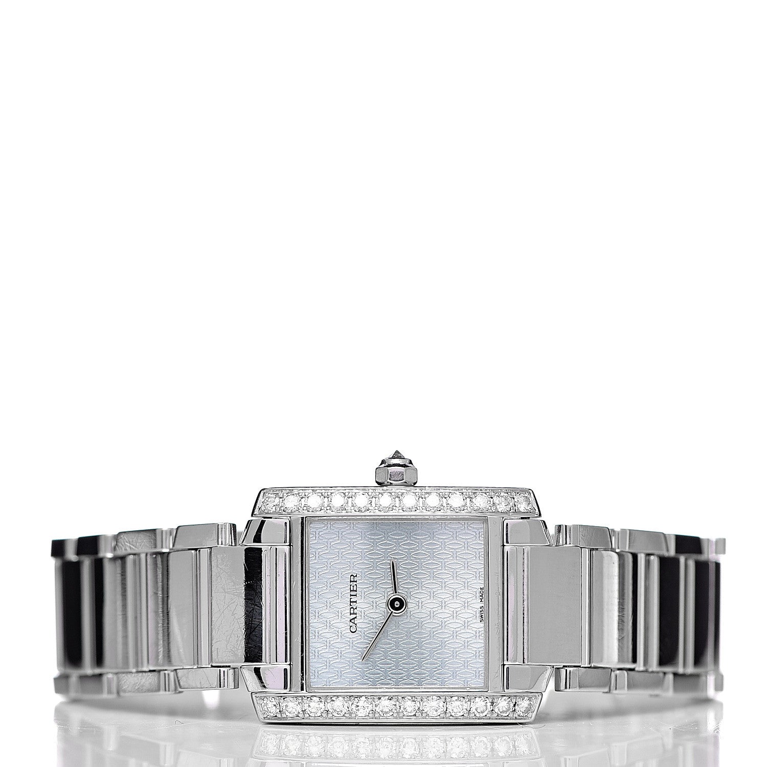 Cartier 18K White Gold Diamond 20mm Tank Francaise Quartz Watch Blue 3 of 7