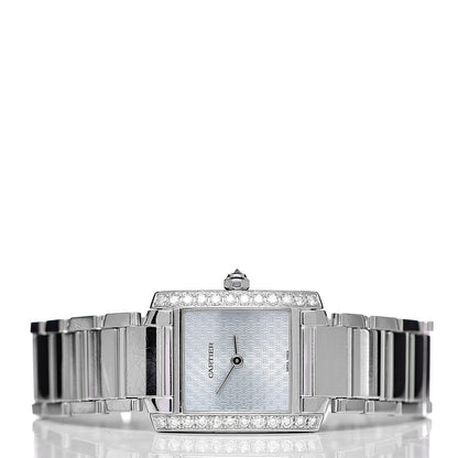 Cartier 18K White Gold Diamond 20mm Tank Francaise Quartz Watch Blue 3 of 7