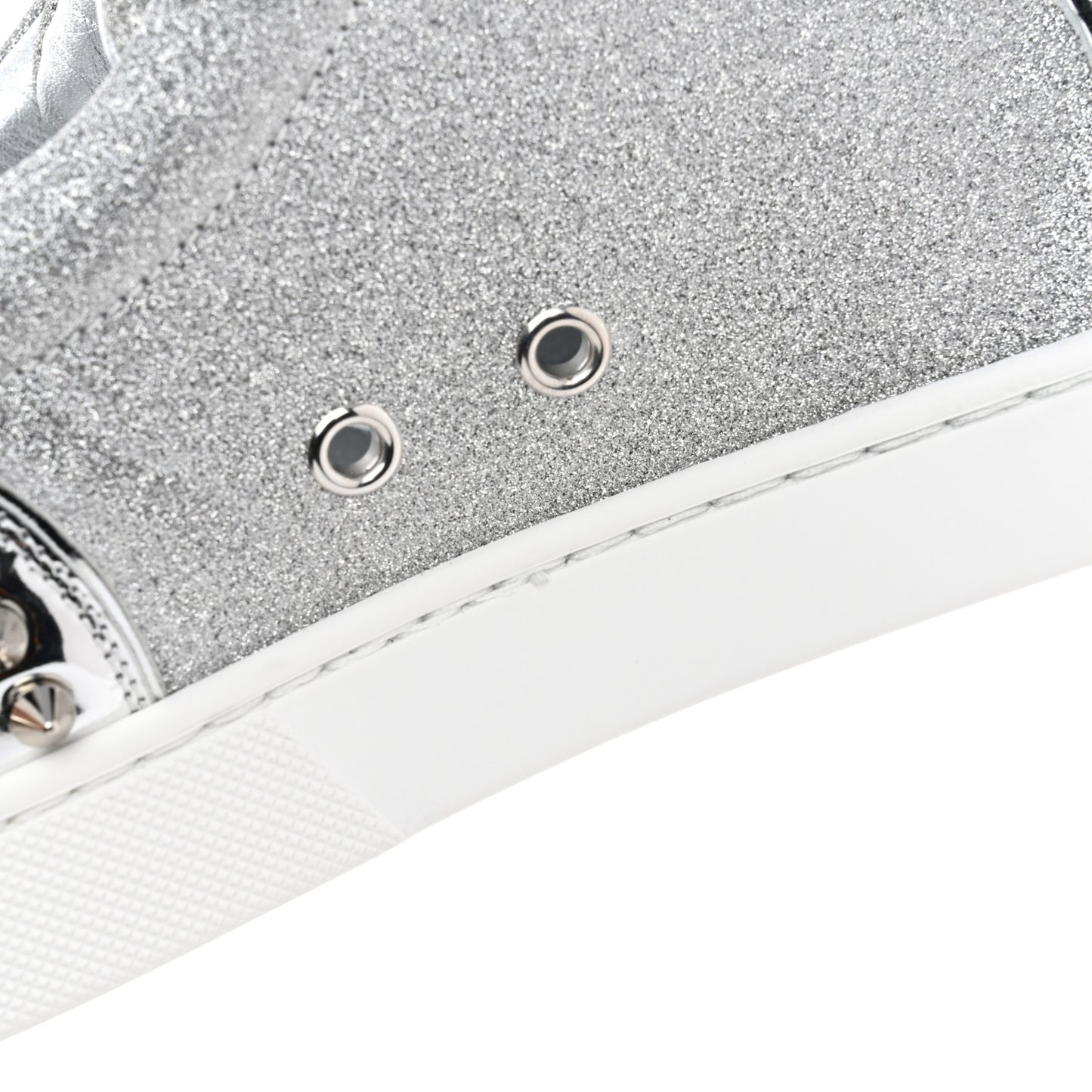 Glitter Metallic Calfskin Spikes Vieira 2 Flat Sneakers 37 Silver