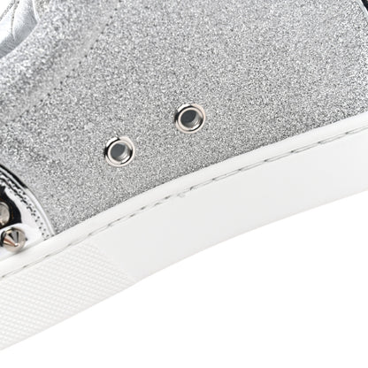 Christian Louboutin Glitter Metallic Calfskin Spikes Vieira 2 Flat Sneakers 37 Silver 8 of 10