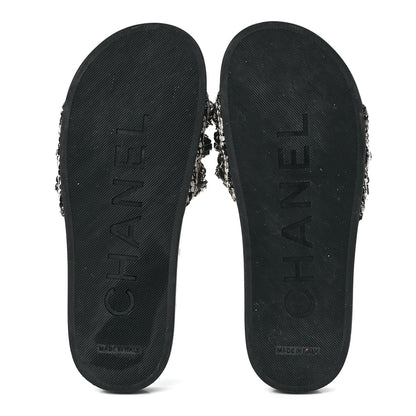 Chanel Tweed Lambskin Chain Flat Sandals 37 Black Multicolor 5 of 8