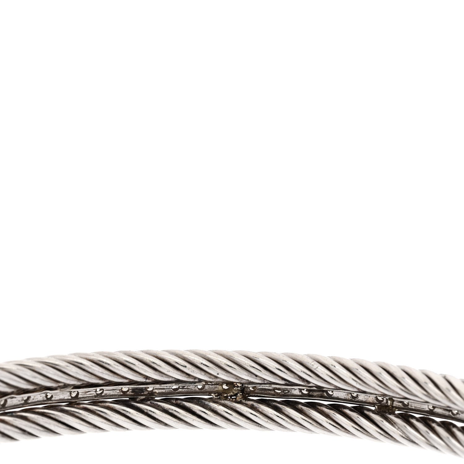 David Yurman Sterling Silver 14K White Gold Diamond 7mm Cable Classics Cuff Bracelet 4 of 4
