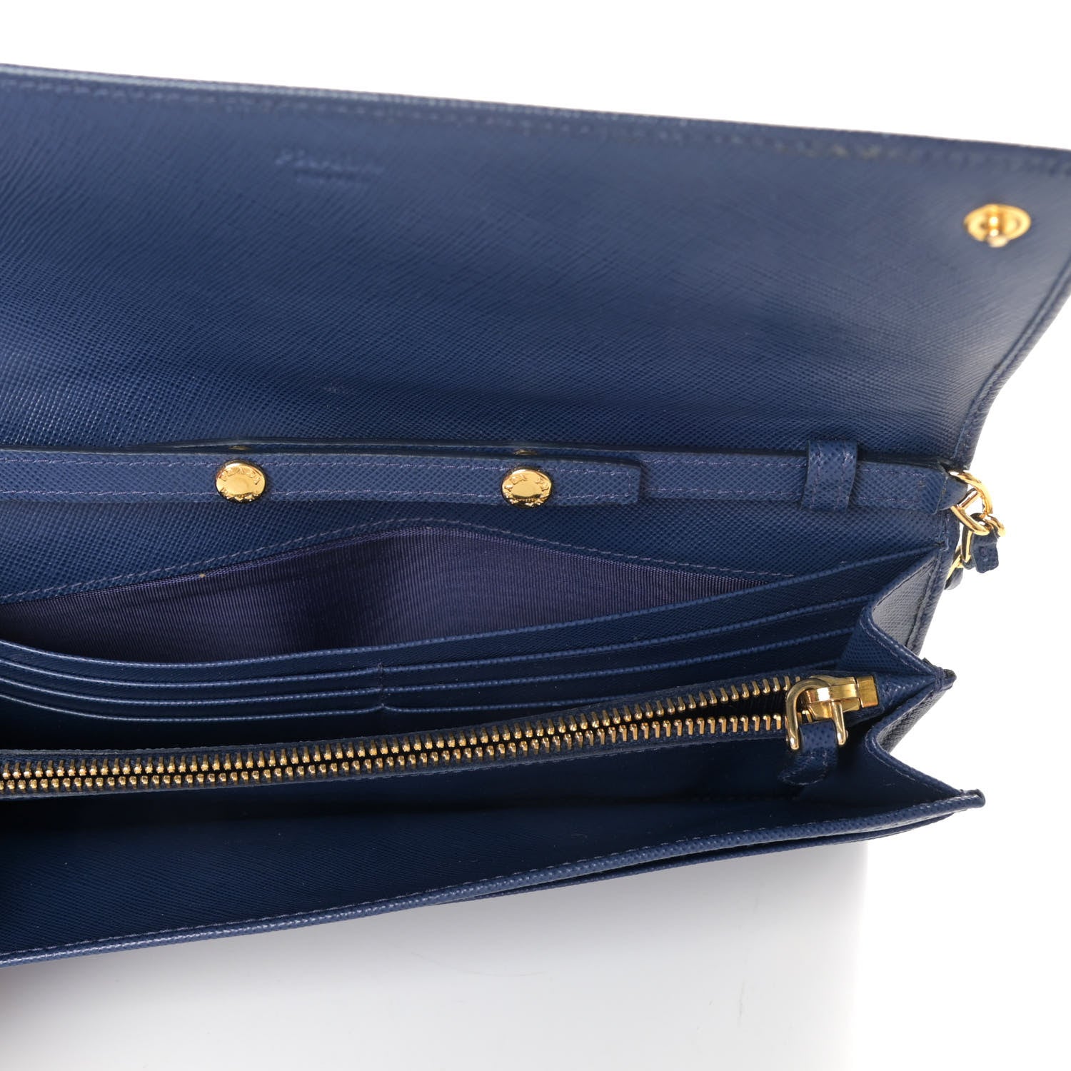 Prada Saffiano Metal Oro Chain Wallet Bleuette 5 of 8