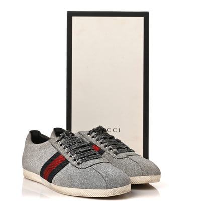 Gucci Glitter Fabric Studded Web Womens Sneakers 38.5 Silver 8 of 8