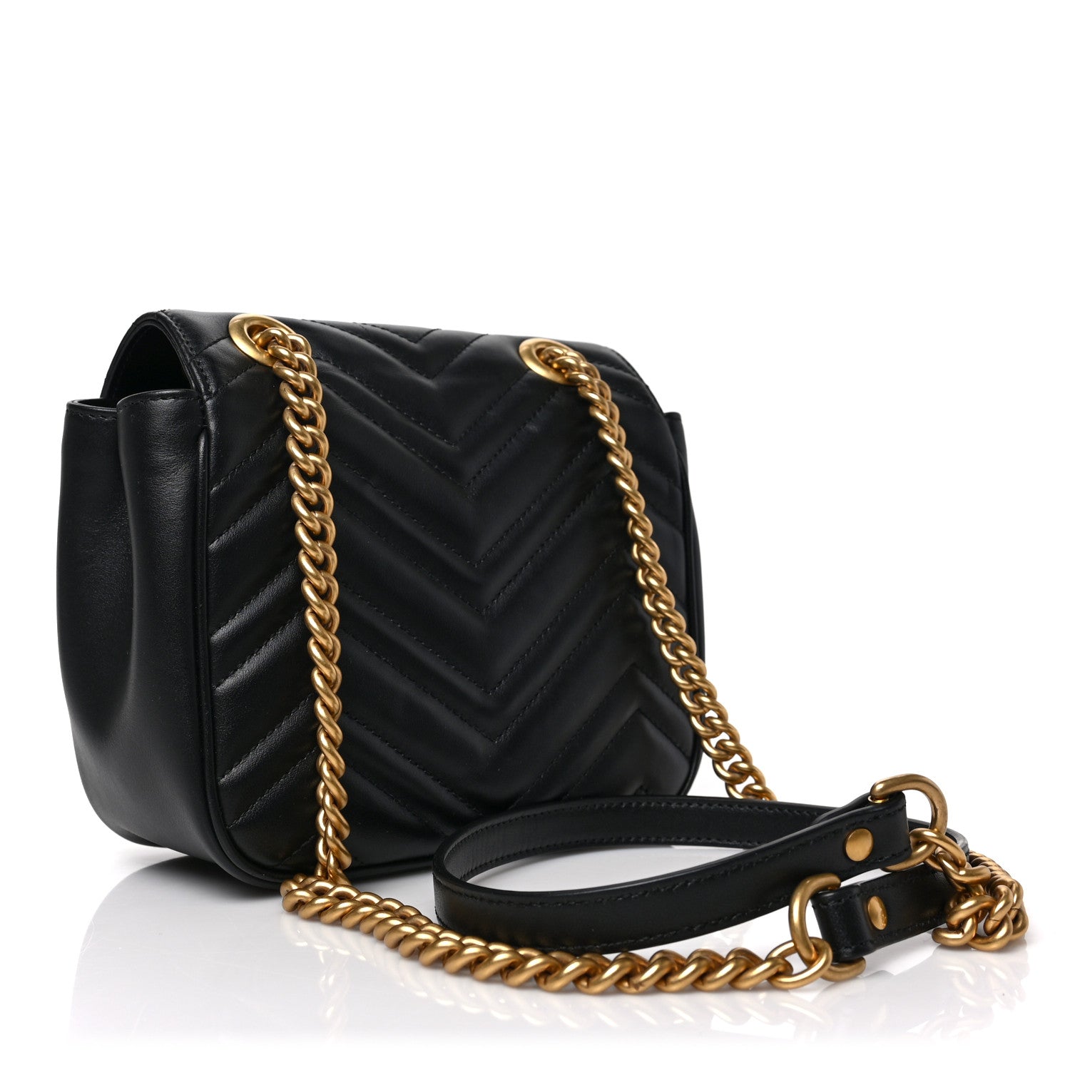 Gucci Calfskin Matelasse Mini GG Marmont Square Shoulder Bag Black 3 of 8