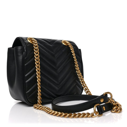 Gucci Calfskin Matelasse Mini GG Marmont Square Shoulder Bag Black 3 of 8