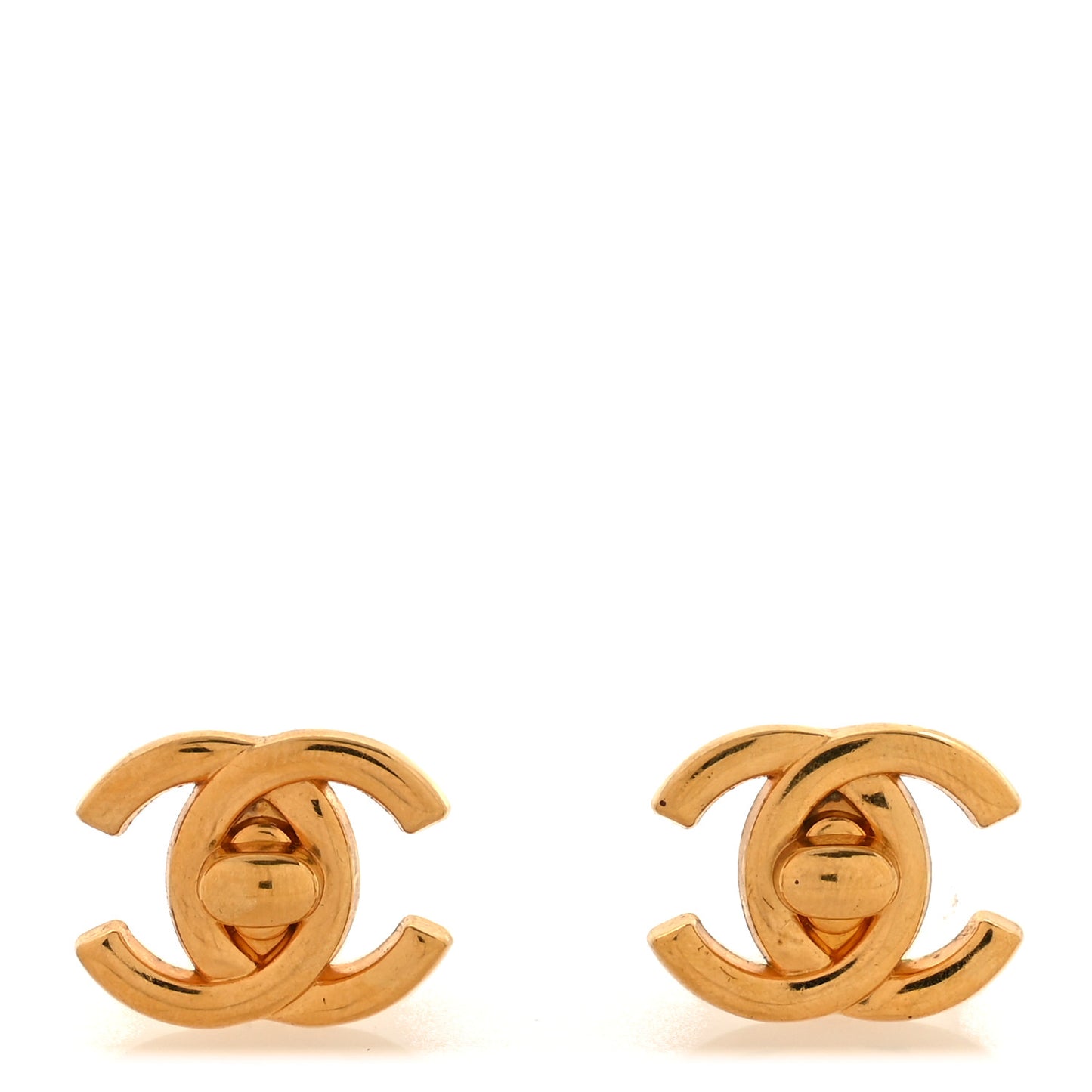 Metal CC Turnlock Clip On Earrings Gold