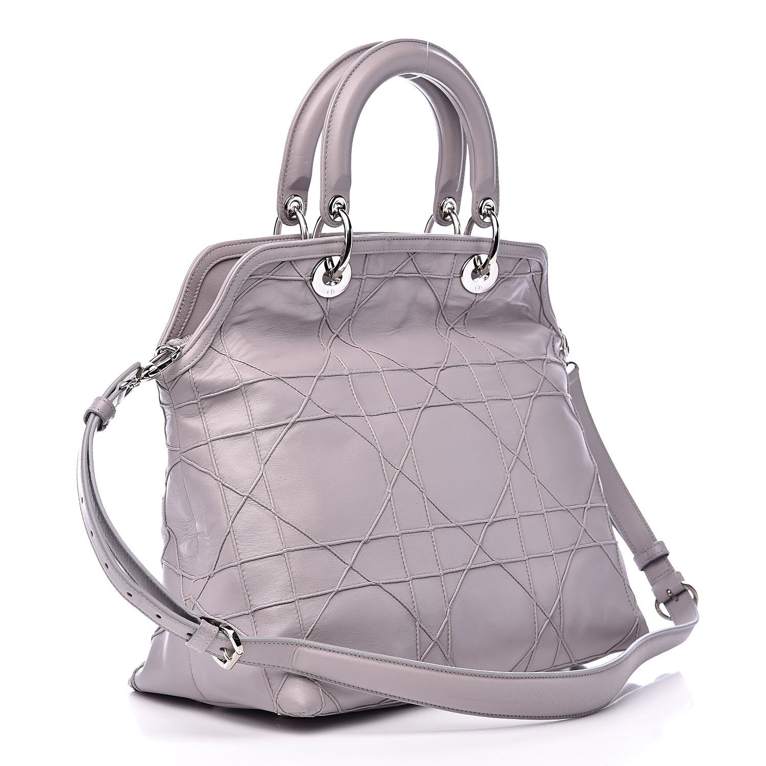 Christian Dior Lambskin Cannage Medium Granville Tote Grey 3 of 15