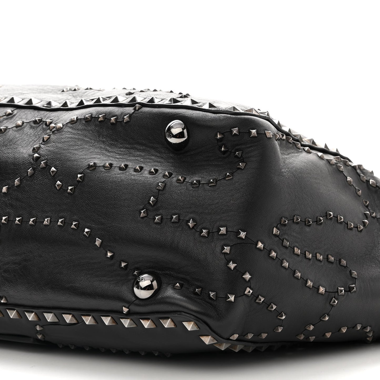 Vitello Studded Medium Rockstud Tote Black