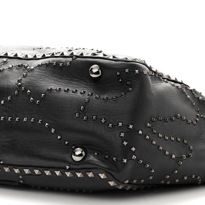Valentino Garavani Vitello Studded Medium Rockstud Tote Black 9 of 11