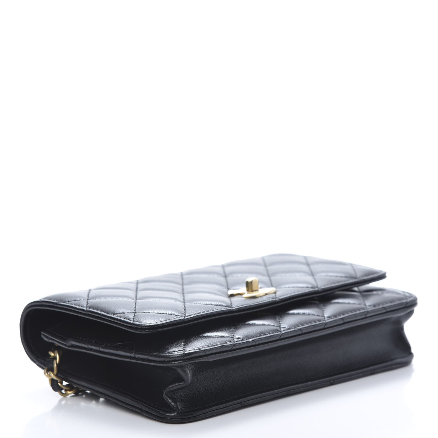 Chanel Lambskin Quilted CC Pearl Crush Wallet on Chain WOC Black 4 of 13