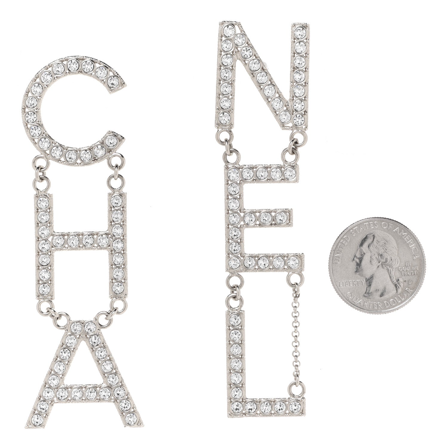 Chanel Crystal Cha-Nel Logo Drop Earrings Gold 2 of 5