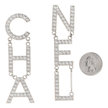 Chanel Crystal Cha-Nel Logo Drop Earrings Gold 2 of 5