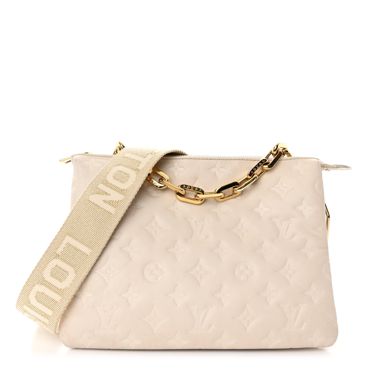 Louis Vuitton Lambskin Embossed Monogram Coussin PM Beige Cream 1 of 12