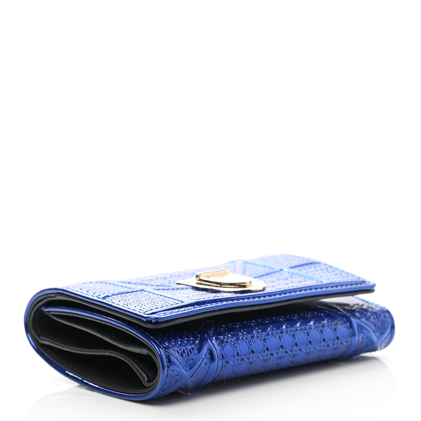 Metallic Patent Micro-Cannage Diorama Elancee Wallet Mirror Blue