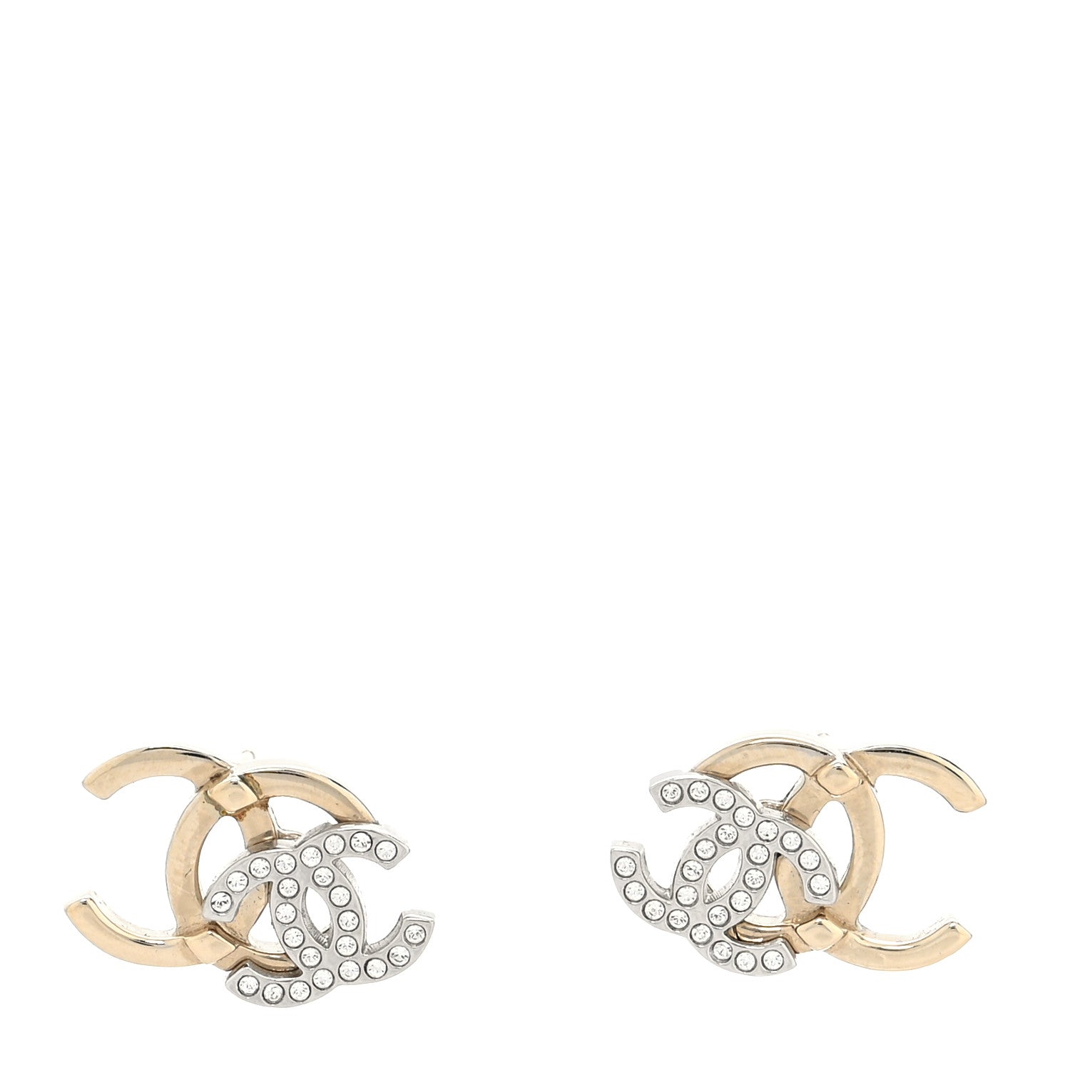 Chanel Crystal Double CC Earrings Gold Silver 1 of 4