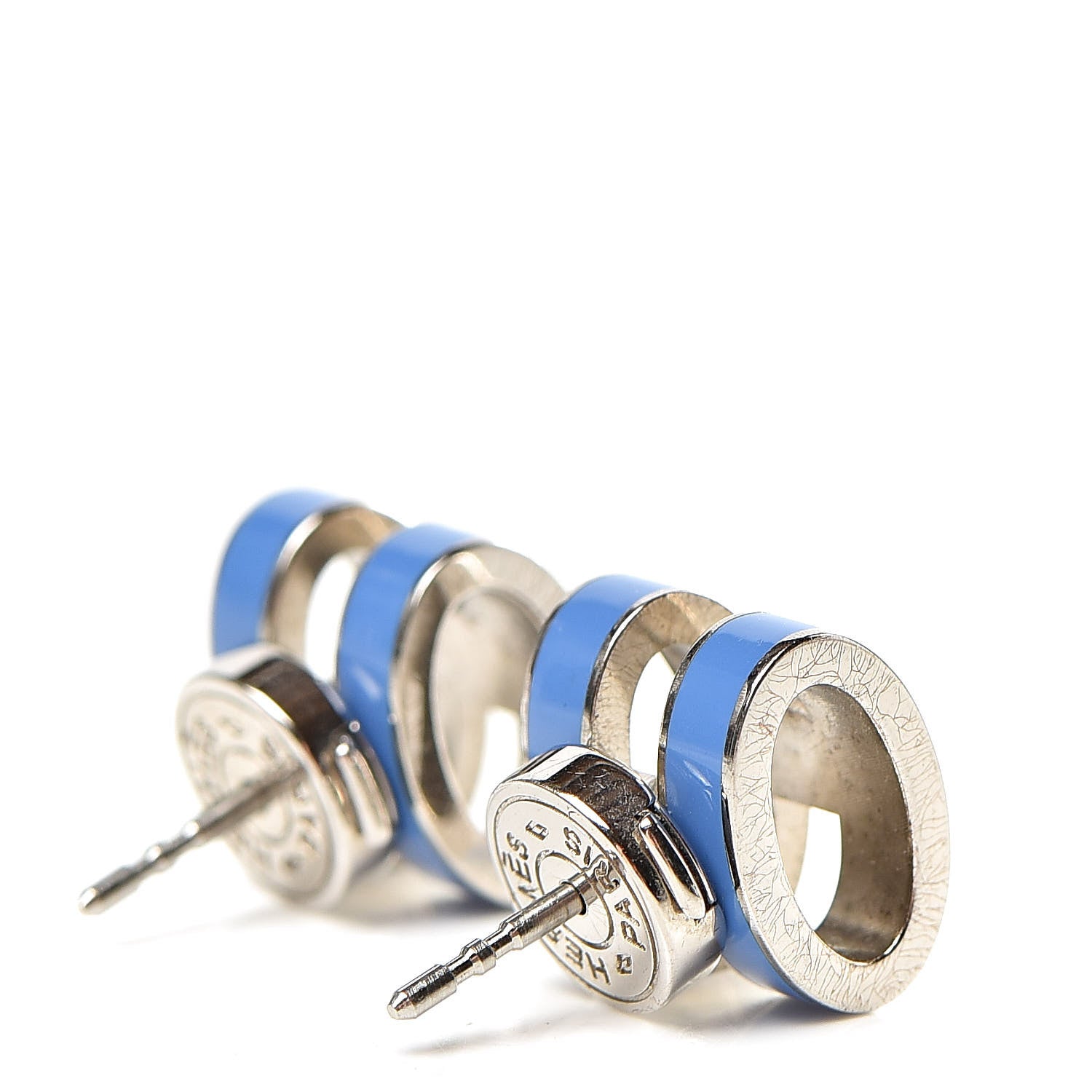 Hermes Palladium Lacquered Pop H Earrings Bleu Transat 3 of 8