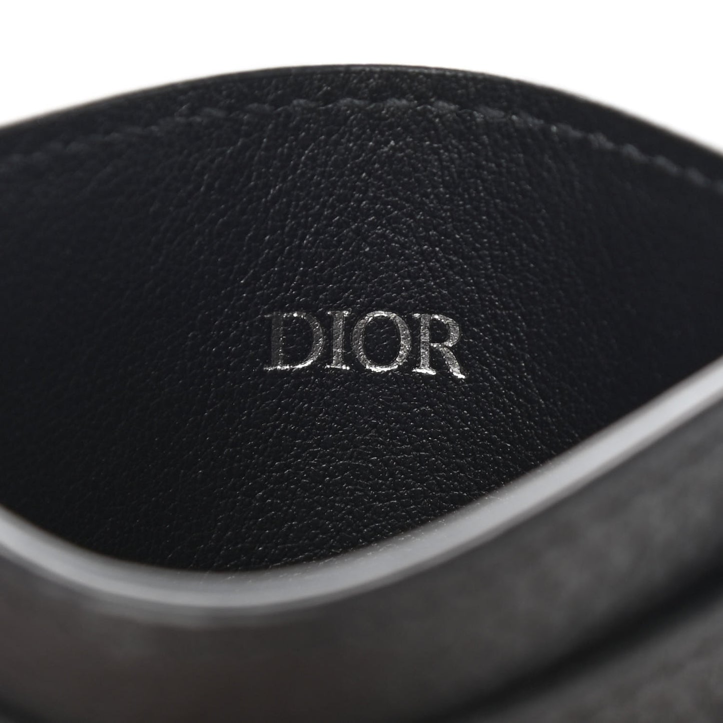 Grained Calfskin Oblique Card Holder Black