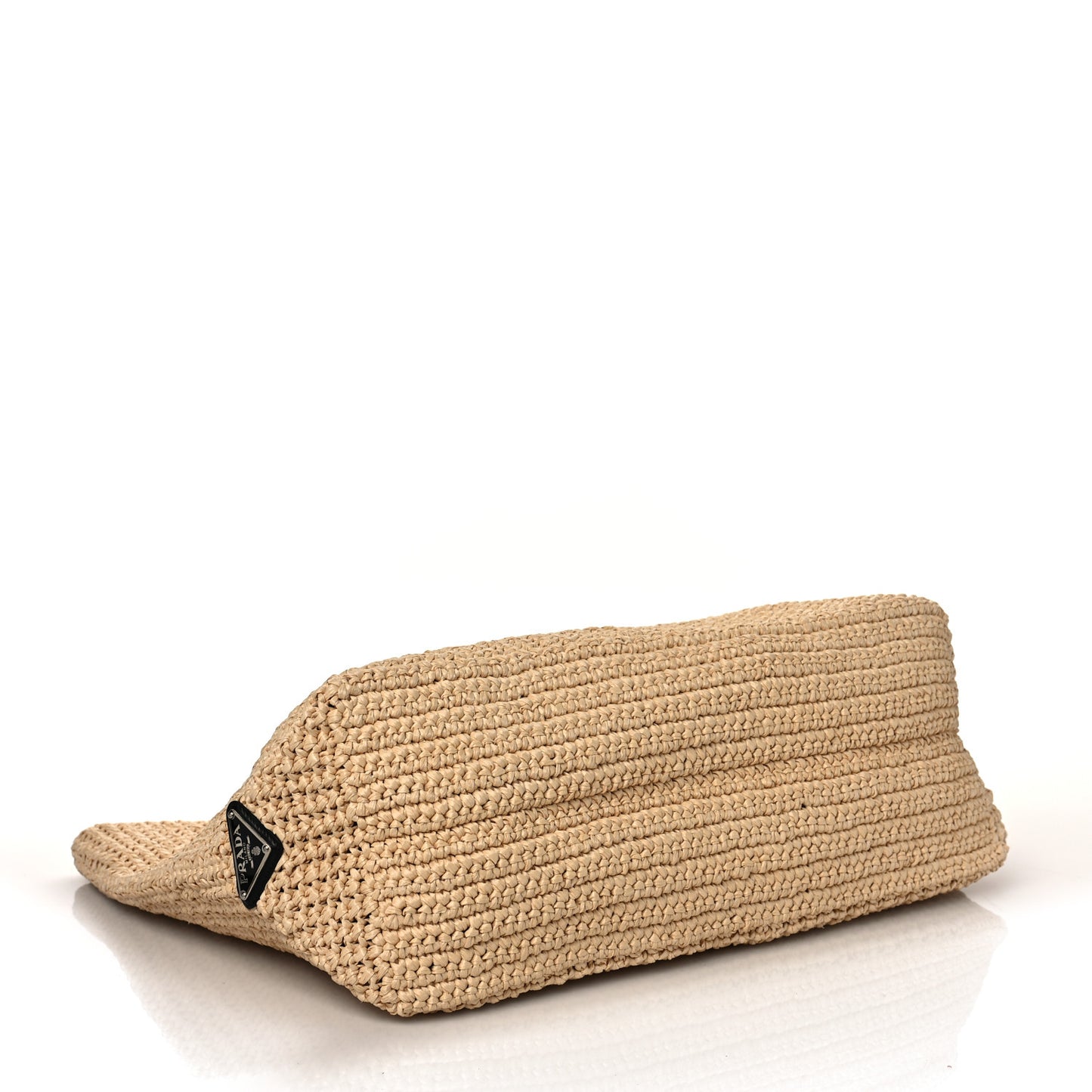 Yarn Raffia Effect Crochet Embroidered Logo Tote Naturale