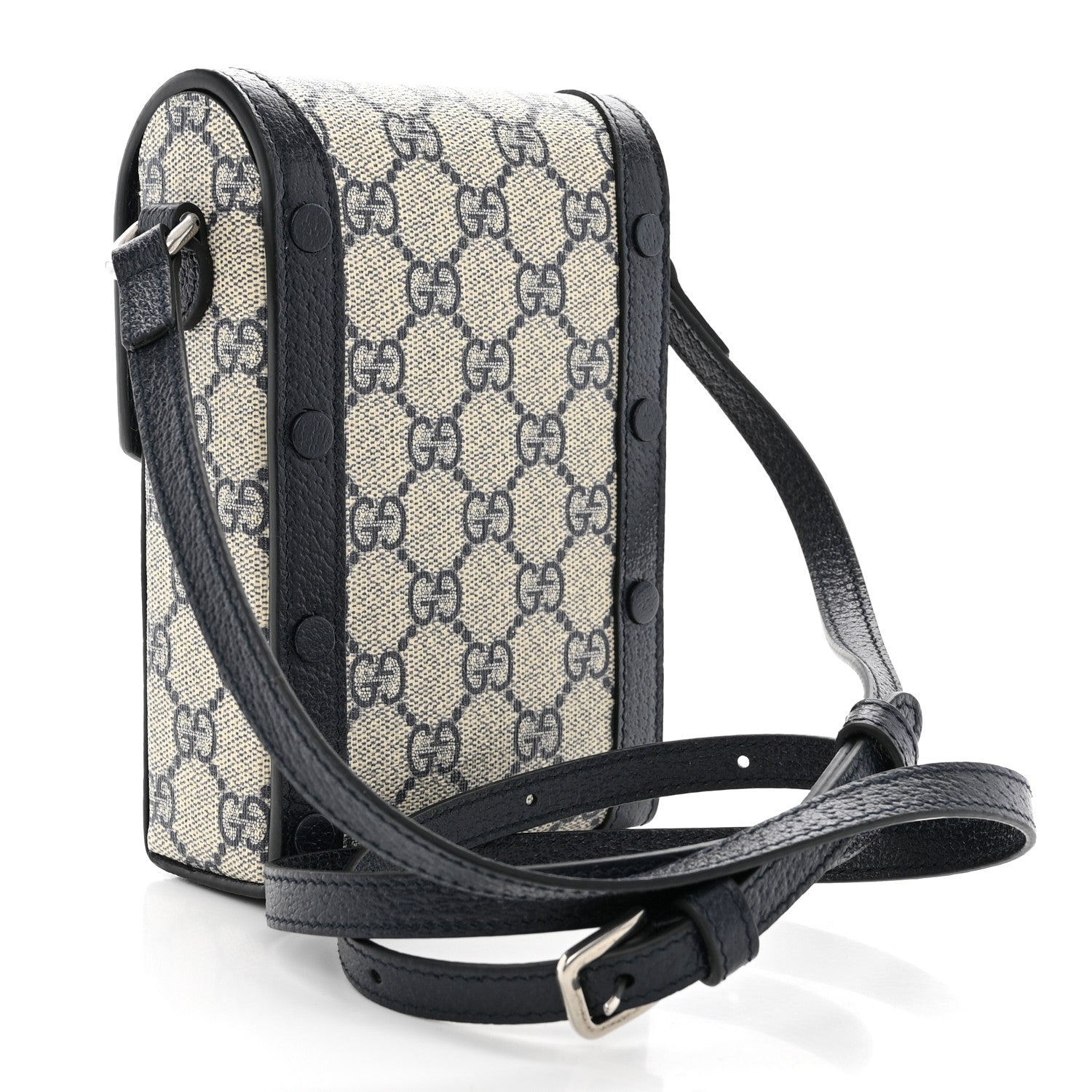 Gucci GG Supreme Monogram Textured Dollar Calfskin Mini Horsebit 1955 Crossbody Bag Beige Blue 3 of 13