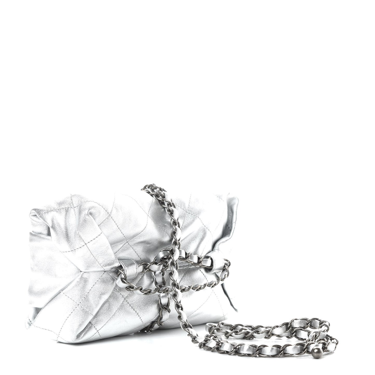 Metallic Calfskin Quilted Baluchon Silver