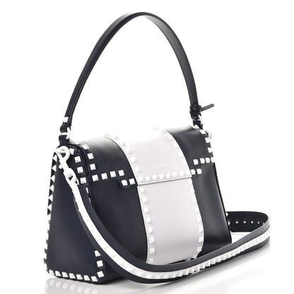 Valentino Garavani Vitello Colorblock Free Rockstud Top Handle Shoulder Bag Marine White 4 of 8
