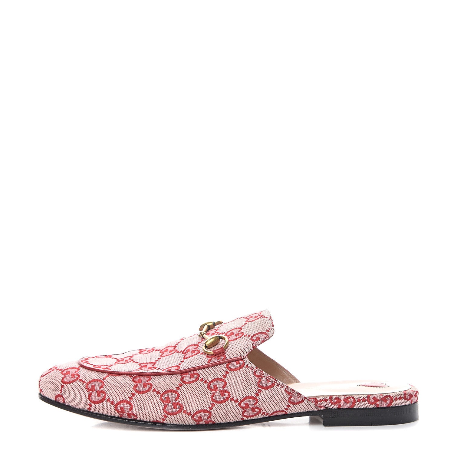 Gucci Canvas GG Monogram Horsebit Womens Princetown Slippers 39.5 Gardenia Hibiscus Red 1 of 7