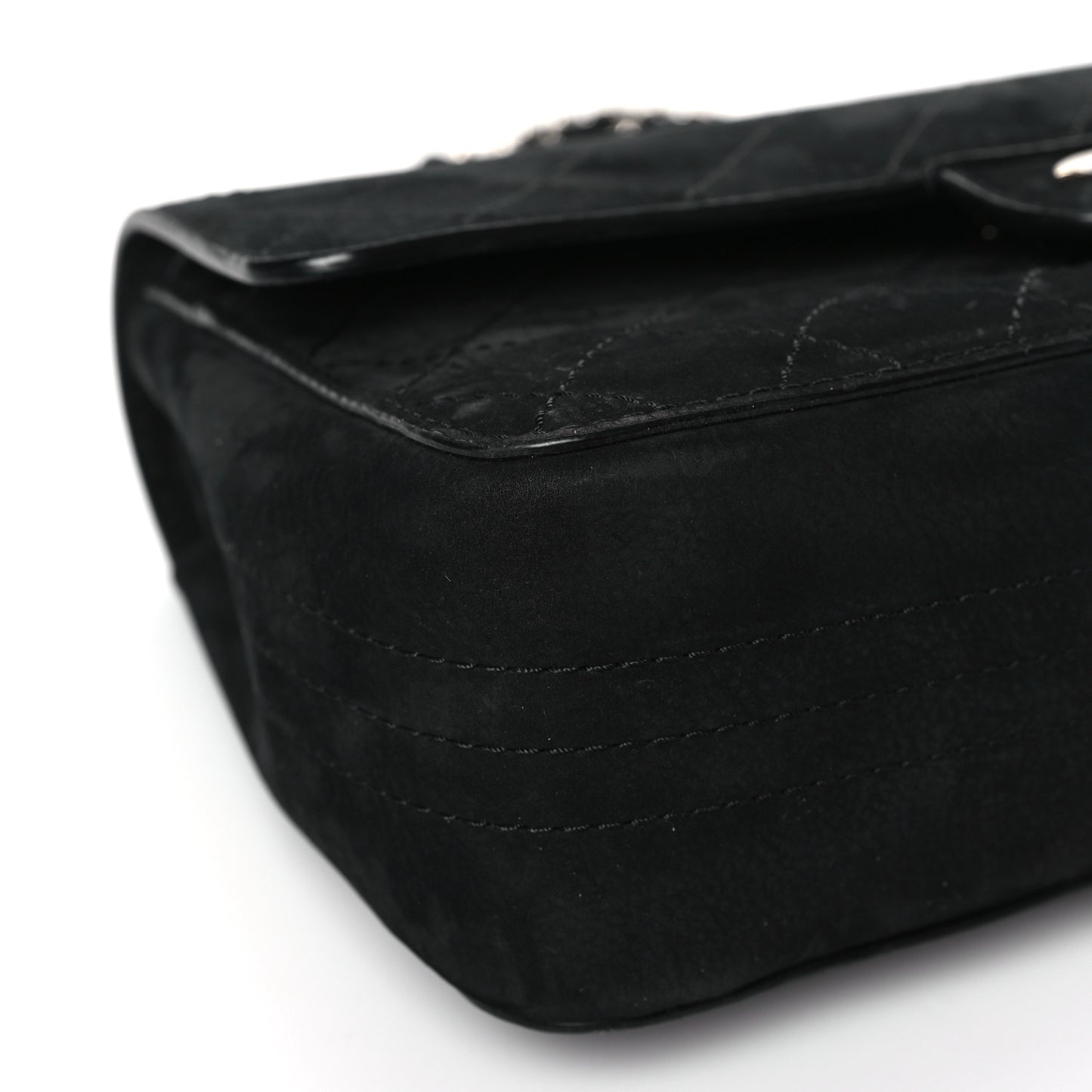 Suede Quilted Medium Double Flap Black