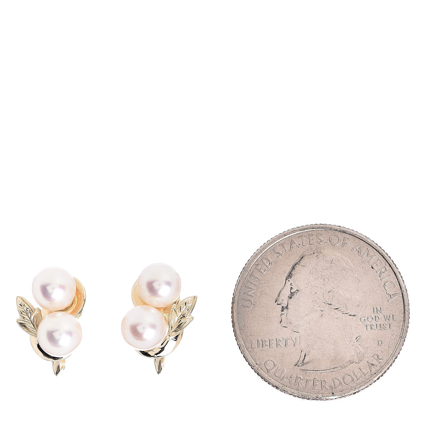 Mikimoto 14K Yellow Gold Akoya Pearl Leaf Screw-Back Earrings 2 of 4