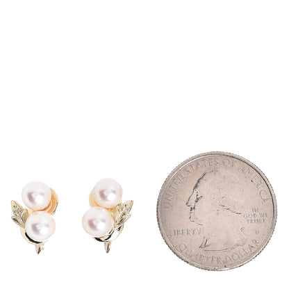 Mikimoto 14K Yellow Gold Akoya Pearl Leaf Screw-Back Earrings 2 of 4
