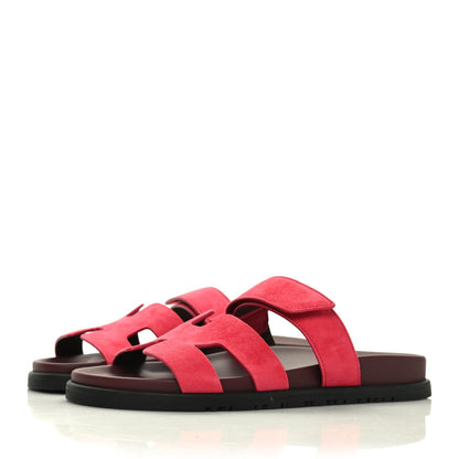 Hermes Suede Goatskin Womens Chypre Sandals 38 Rouge Marsala 3 of 9