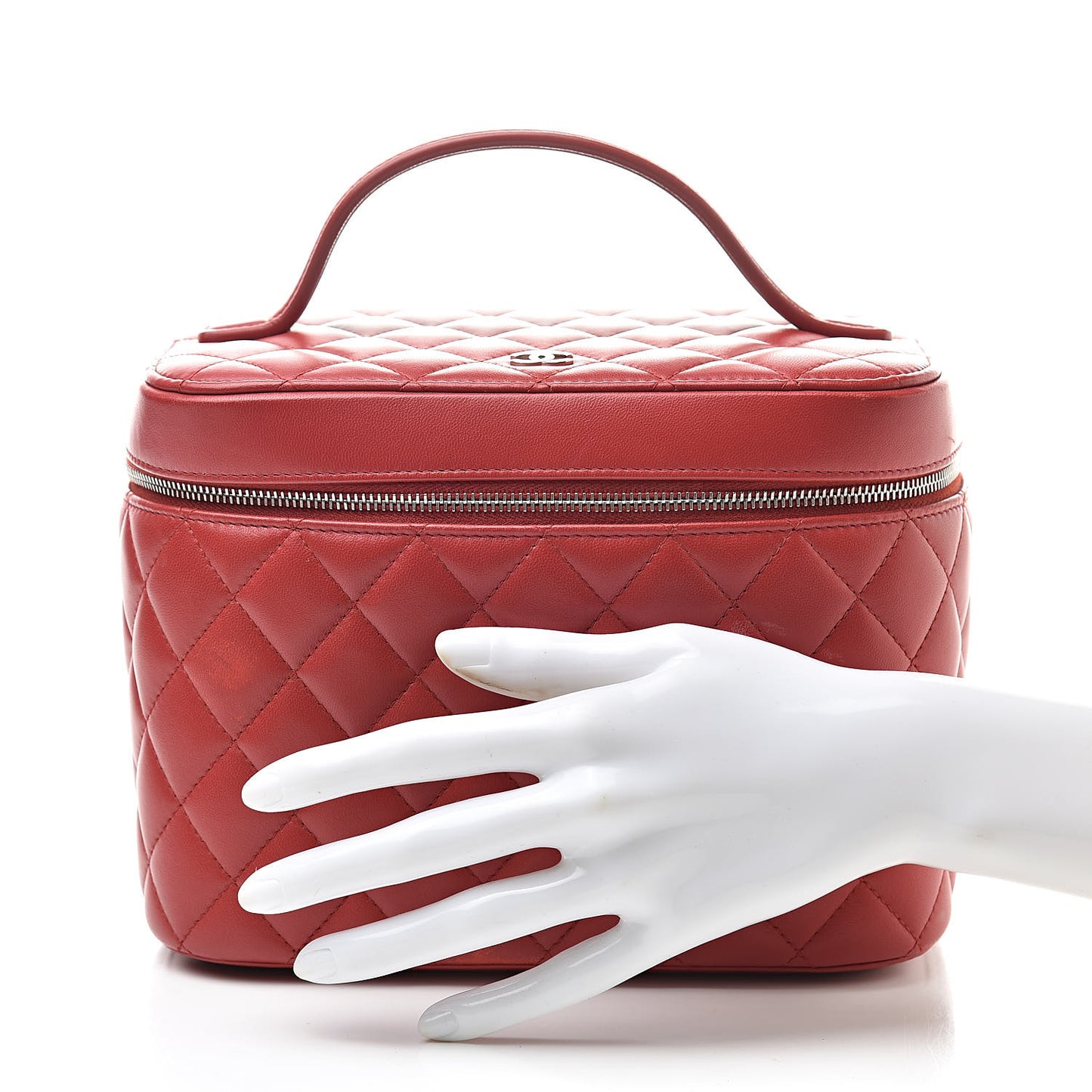 Lambskin Quilted Large Vanity Pouch Red