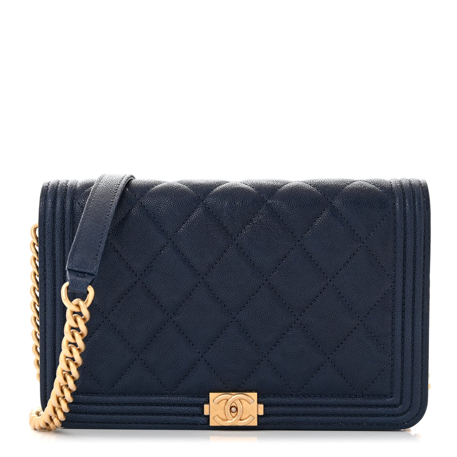 Chanel Caviar Quilted Boy Wallet On Chain WOC Navy 1 of 13