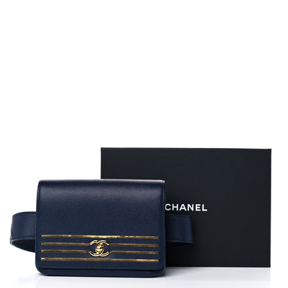 Chanel Grained Calfskin Embroidered Captain Gold Flap Belt Bag Navy 9 of 9