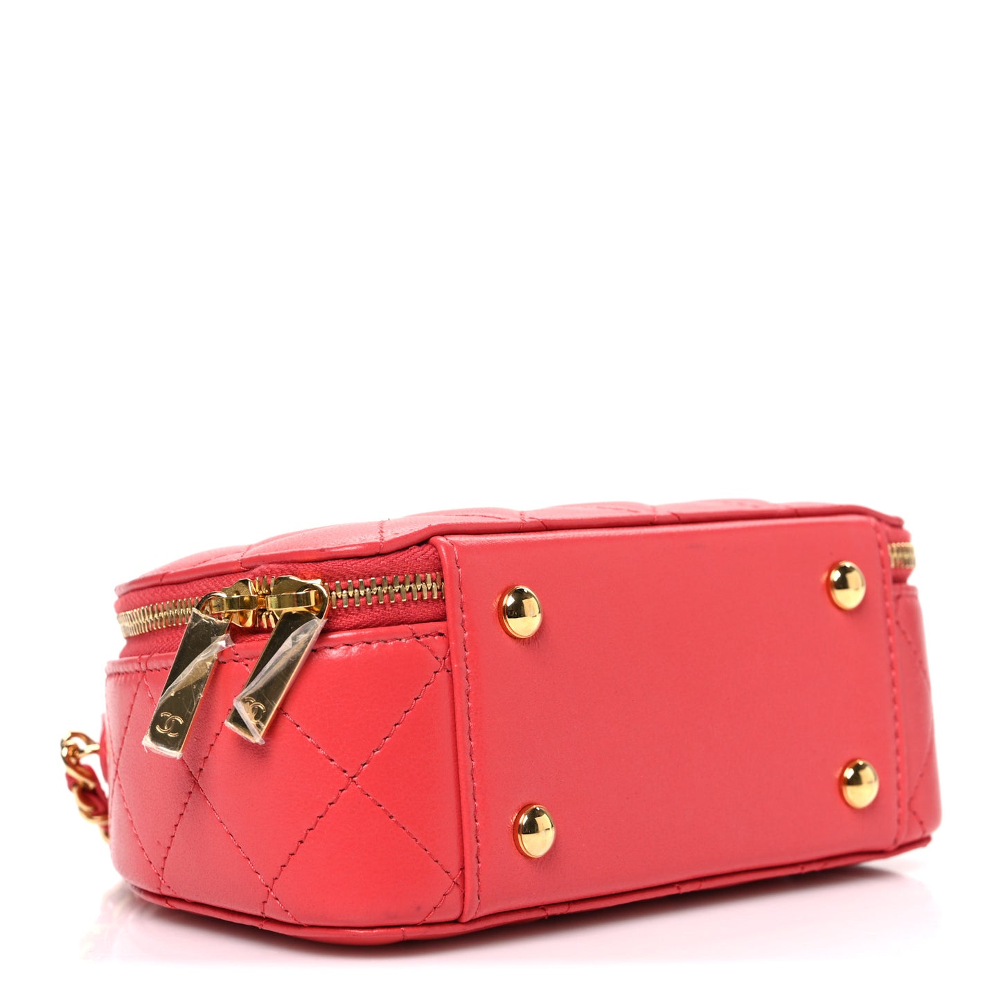 Lambskin Quilted Small Chic Riviera Top Handle Vanity Case Red