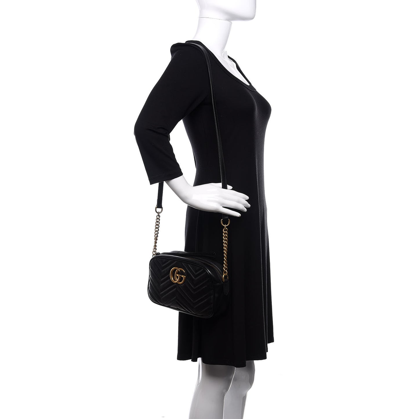 Calfskin Matelasse Small GG Marmont Chain Shoulder Bag Black