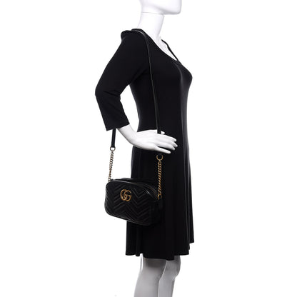Gucci Calfskin Matelasse Small GG Marmont Chain Shoulder Bag Black 2 of 12