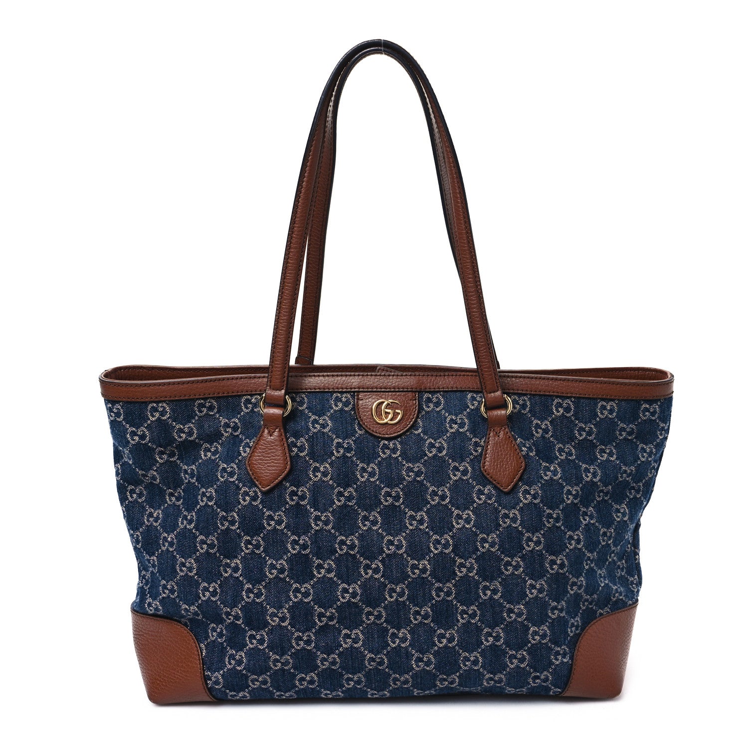 Gucci New Denim GG Monogram Medium Ophidia Shopping Tote Blue Tea Cuir 1 of 13